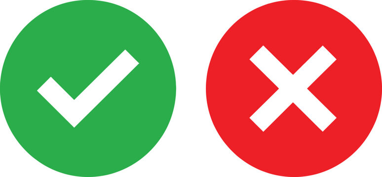 Green check mark and red cross mark symbols for yes or no choice and validation