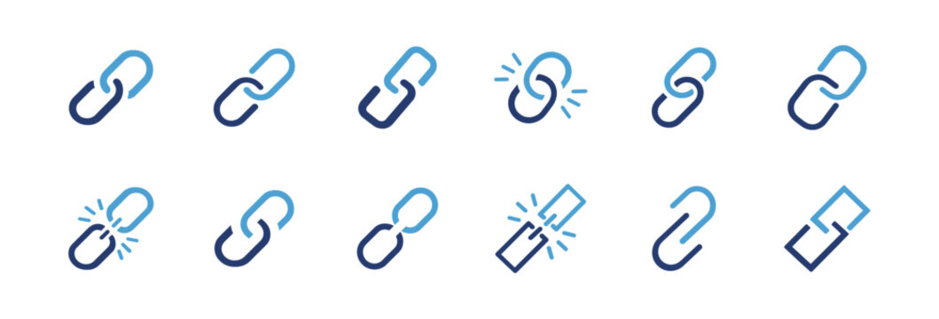 URL and hyperlink icon set with editable stroke outline chain connection symbols