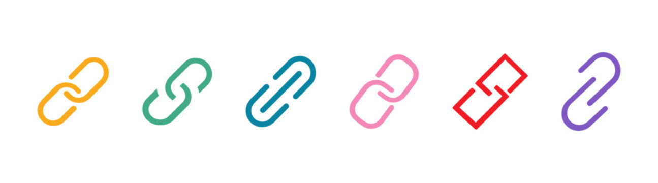Colorful link and chain icon set with editable stroke outline hyperlink symbols