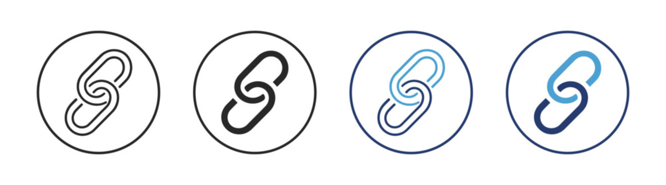 Round link and chain icon set with editable stroke outline connectivity symbols