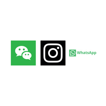 Set of 3 popular social media and messaging app icons featuring WeChat, Instagram, and WhatsApp. High-quality vector assets for digital UI, web interface design, and mobile communication apps.
