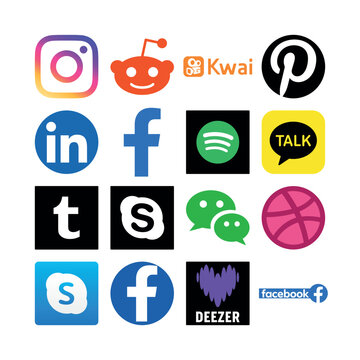 A comprehensive set of popular social media and digital app icons including Instagram, Reddit, Facebook, LinkedIn, Spotify, and Pinterest. High-quality vector assets for modern digital UI designs.