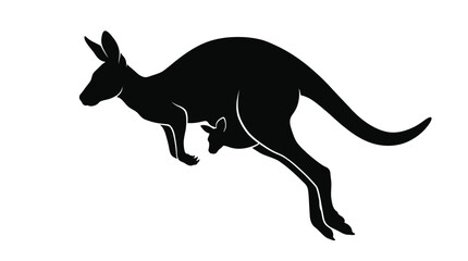 Kangaroo And Joey Silhouette Against A White Background © MD