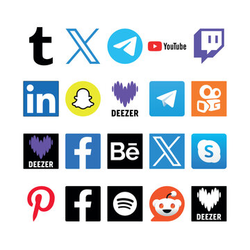 Comprehensive set of 20 social media icons including Tumblr, X, Telegram, YouTube, Twitch, and LinkedIn. Premium vector assets for modern UI/UX design.
