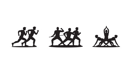 Obraz premium Fitness Silhouette Icons Set with Running and Yoga Poses
