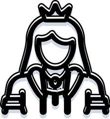 Naklejka premium Queen or princess outline illustration wearing crown and royal attire, minimalist black and white emblem symbolizing regal elegance, authority, nobility and feminine leadership