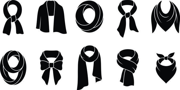 Black scarf silhouettes in various styles and folds