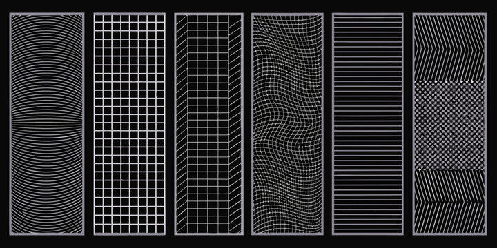Distorted Grid Collection 3d Wireframe Patterns On Black Background