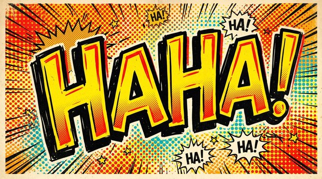 Comic book style Haha exclamation, colorful pop art expression, humorous speech bubble, cartoon laughter