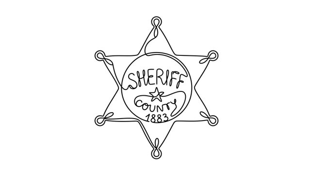 Sheriff Star Line Drawing On White Background