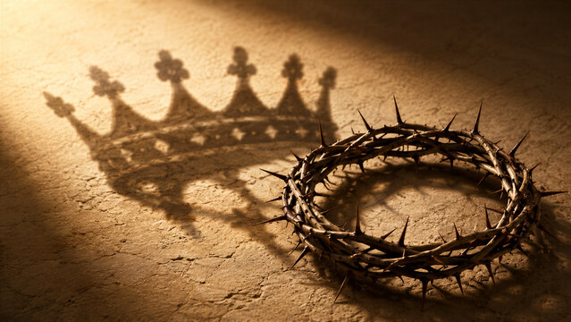 Crown of thorns casting regal shadow on textured ground