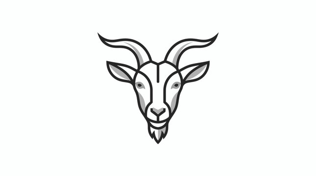 Goat head line art logo with horns and beard