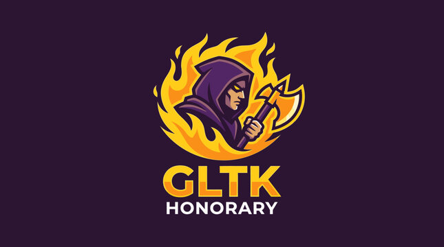 GLTK Honorary esports mascot logo with axe and fire