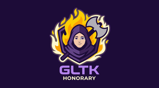 GLTK Honorary female warrior esports mascot logo with axe