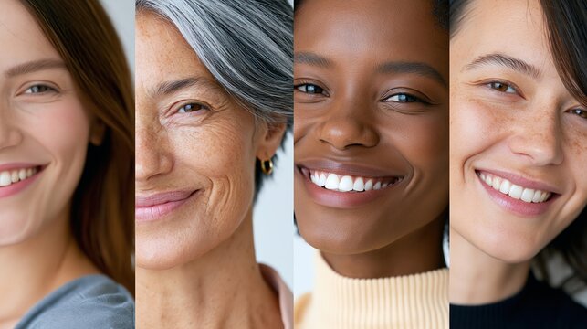 Smiling diverse women portrait collage in split screen