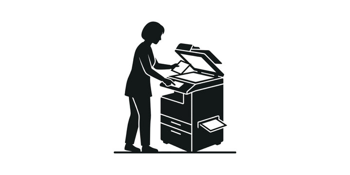 Silhouette of Woman Using Office Photocopier