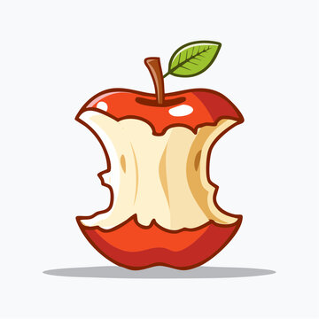 Cartoon apple core with a leaf