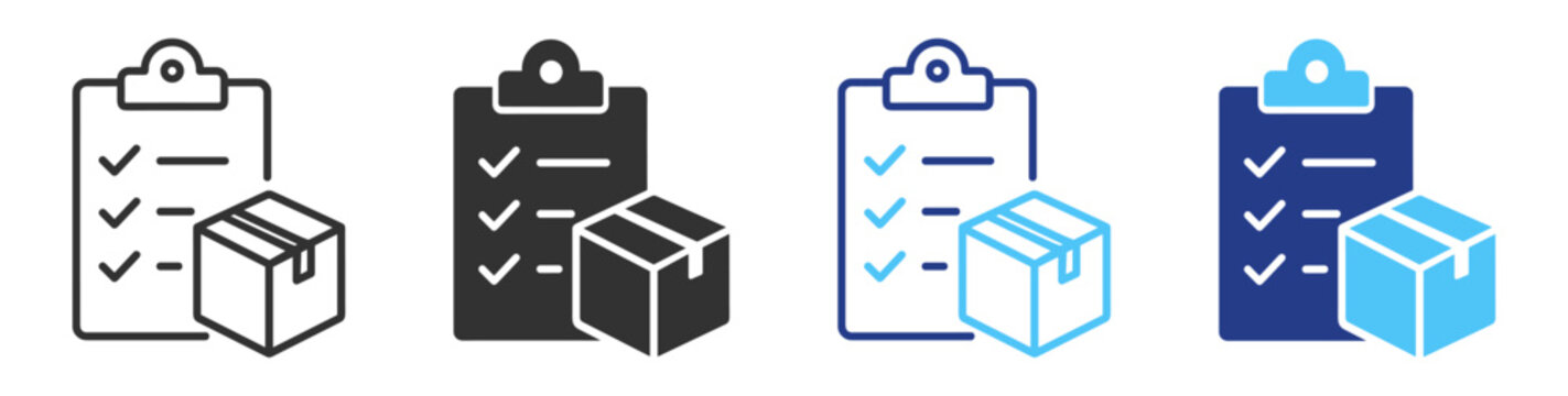 Package tracking checklist icon collection, delivery, shipping and logistics management symbols on transparent background