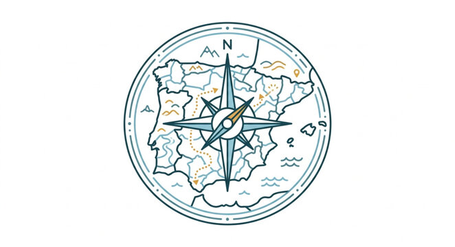 Compass rose overlaid on a map of Spain.