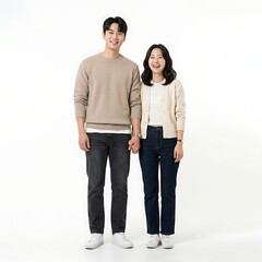 Fototapeta premium Korean Young Couple Standing Together Isolated on White Background PNG