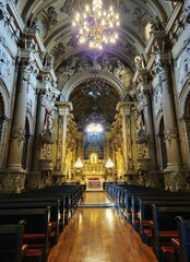 Fototapeta premium Ornate baroque interior of Igreja de São Francisco de Paula church, Rio de Janeiro, Brazil 