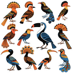 Fototapeta premium Exotic Tropical Birds Vector Illustration Set