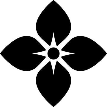 Abstract Four Petal Flower Silhouette during isolated white background with geometric center for branding