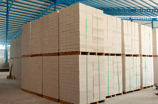 Stack of autoclaved aerated conclaved in the factory.