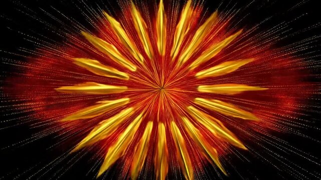 A vibrant burst of light emanating from a central core, radiating outward in fiery hues