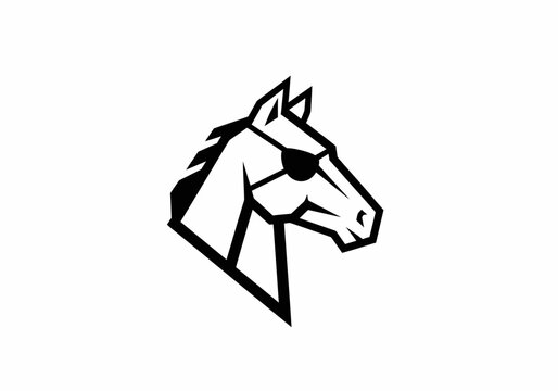 Geometric horse head silhouette with eye patch on white background