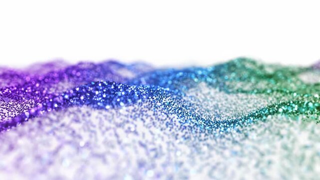 Vibrant purple, blue, and green glitter wave on white background