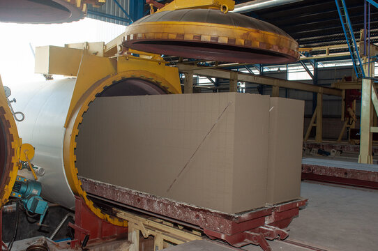 Autoclaved aerated concrete line for concrete block production.