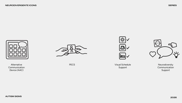 alternative communication tools and pecs vector icon set, neurodiversity visual support symbols, inclusive speech therapy linear graphics collection