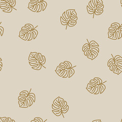 monstera leaf tropical vector line seamless pattern monstera leaf tropical sign illustration © vectorwin