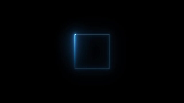 Glowing blue neon square border loading animation - futuristic digital tech hud element frame loop on black background. 25fps video