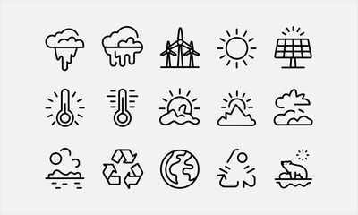 Climate change line art icon set vector illustration © lokshmon