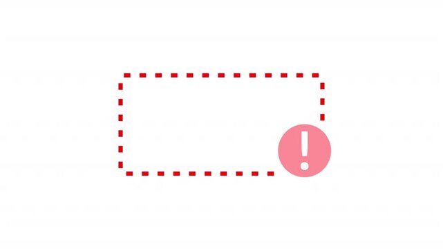 Animated notification placeholder with dotted message frame and alert badge on bright background for interface design