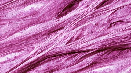 Obraz premium Detailed medium shot of dense connective tissue showing fibrous layers and scattered fibroblasts in sharp focus illuminated by neutral clinical light on glass slide.