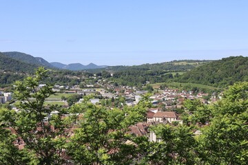 Obraz premium Vue d'ensemble de la ville, ville de Baume les Dames, département du Doubs, France