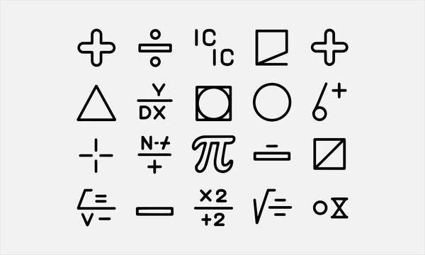 Mathematics icons. Plus, divide, geometry, symbols. line art icon set vector illustration