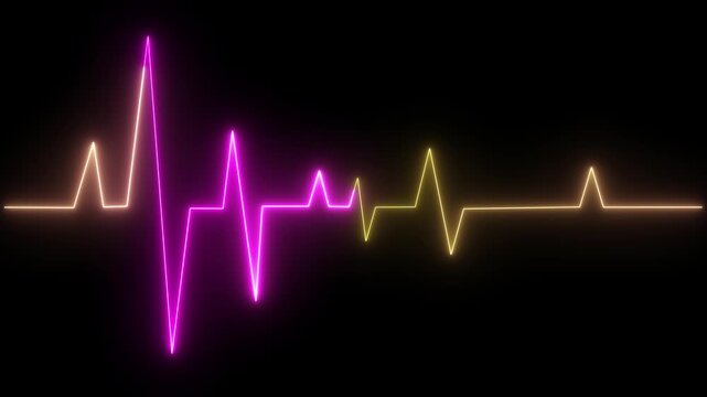 the heartbeat green and pink color neon Glowing neon animation saber video on a black background.