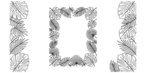 Tropical leaf frame illustration monstera palm and fern botanical line art © Mitu
