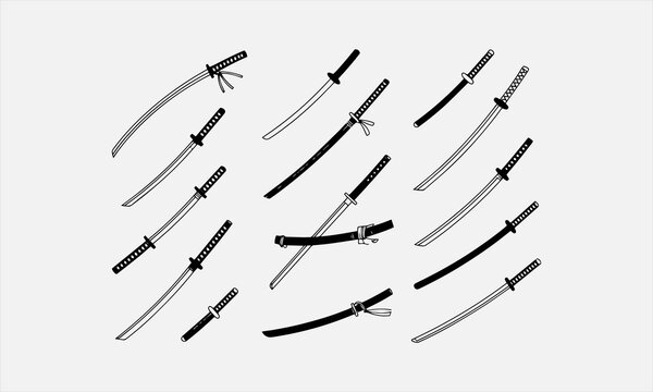 Set line Traditional Japanese katana icon isolated on white background. vector illustration