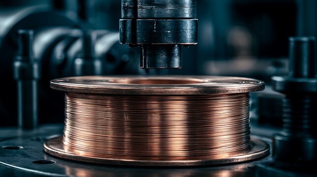 Industrial manufacturing of copper wire spool in a machine
