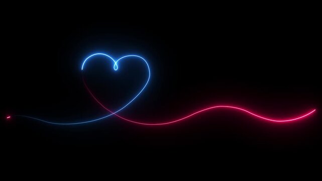 Neon digital heart pulse animation, glowing love icon, saber light trails, futuristic laser grid frame, vibrant techno energy loop, 4k render, black background
