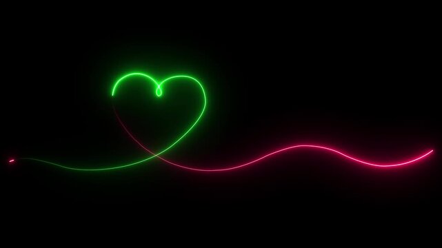Neon digital heart pulse animation, glowing love icon, saber light trails, futuristic laser grid frame, vibrant techno energy loop, 4k render, black background