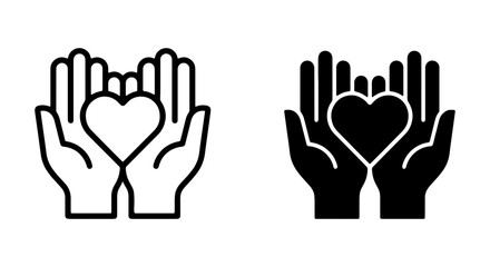 Obraz premium Hands Holding Heart Icon Set, Love Care Symbol, Donation Charity Graphic