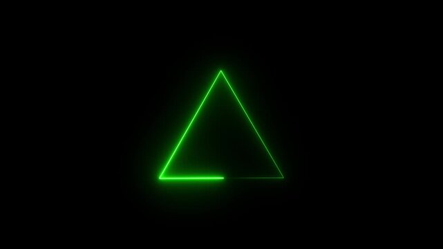 saber color glowing icon animation video on black background.Glowing animation on Black background triangle.
