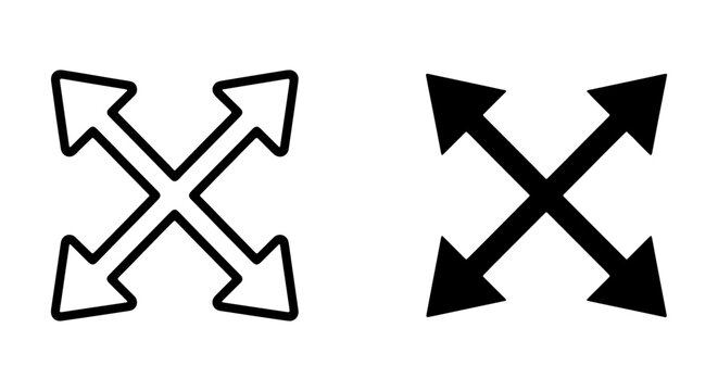 Expand Arrows Icon Set, Resize Symbol, Full Screen Button, Vector Graphics