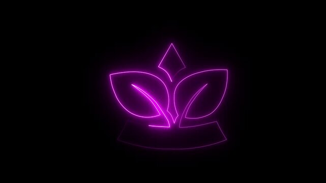 Glowing neon vegetarian icon isolated. Neon line Animated leaf icon with neon saber effect on black background with alpha channel . Glowing Vegetarian